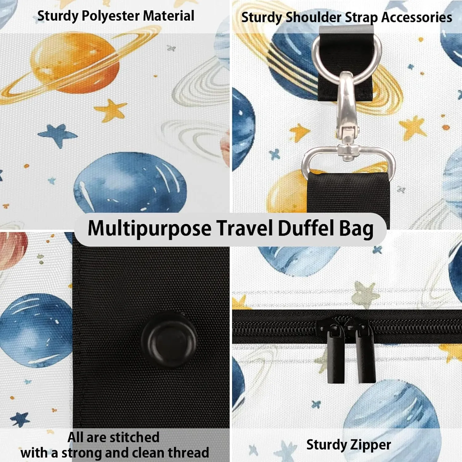 Space Galaxy Solar System Duffle Bag for Travel, Overnight Weekend Gym Carry On Luggage Bag, Cartoon Planets Travel Duffel Bag for Men Women
