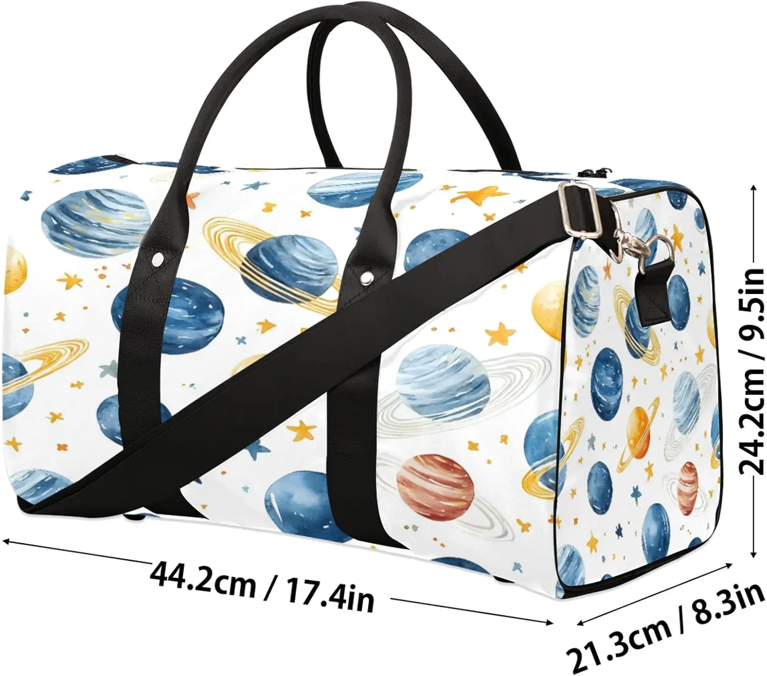 Space Galaxy Solar System Duffle Bag for Travel, Overnight Weekend Gym Carry On Luggage Bag, Cartoon Planets Travel Duffel Bag for Men Women