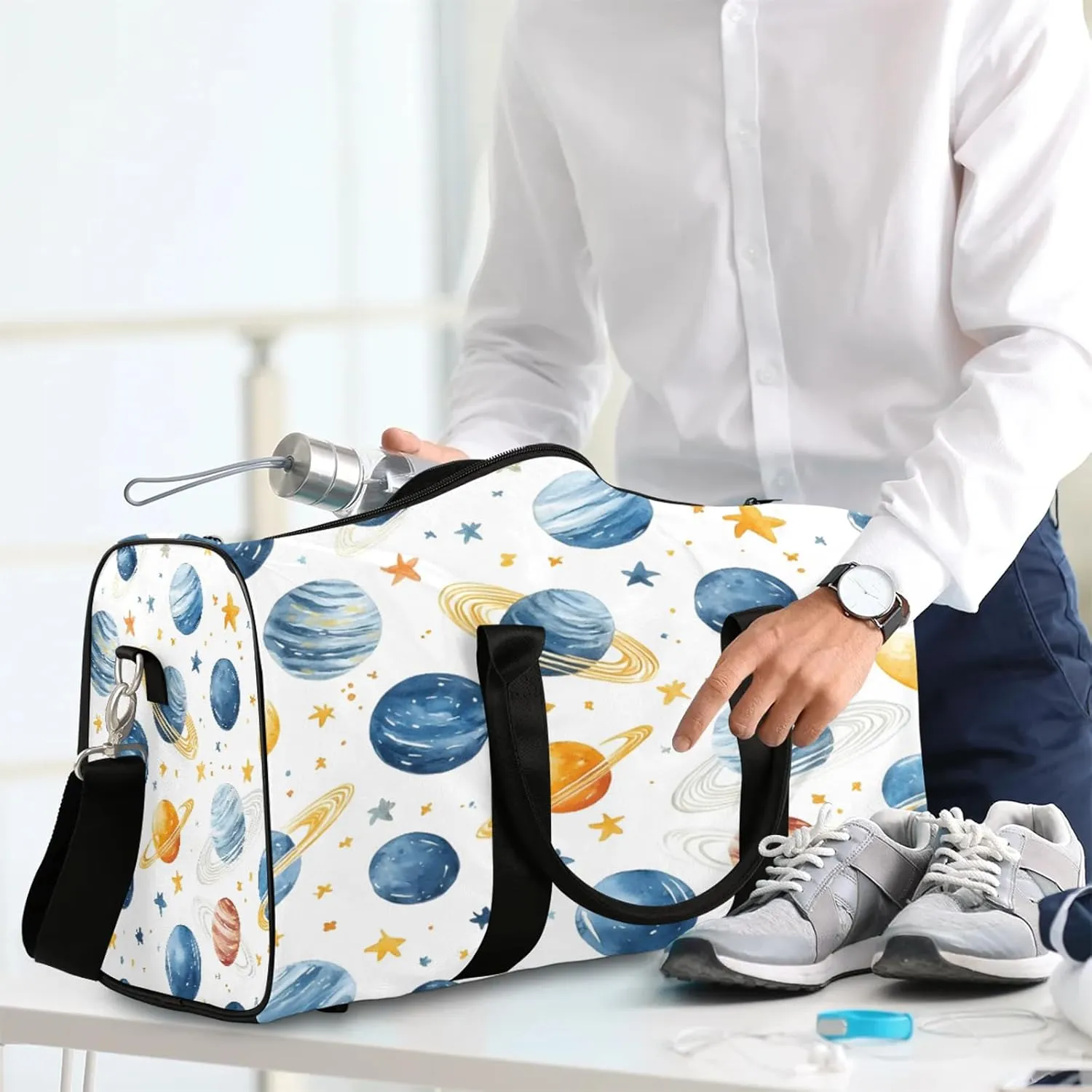 Space Galaxy Solar System Duffle Bag for Travel, Overnight Weekend Gym Carry On Luggage Bag, Cartoon Planets Travel Duffel Bag for Men Women