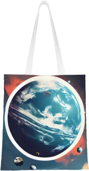 Space Planet Earth Print Canvas Tote Bag Reusable Shoulder Shopping Bags For Daily Use Shopping Travel