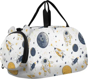 Space Ship Moon Duffel Gym Bags with Shoes Compartment Large Capacity Weekend Travel Bag for Travel, Sports, Duffel, Weekender