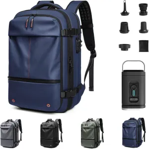 Spacevac Pro Backpack (60 L), Equipped with 1200 Mah Electric Air Pump, Space Vac Pro Large CapacityAnti-Theft Backpack (Blue)