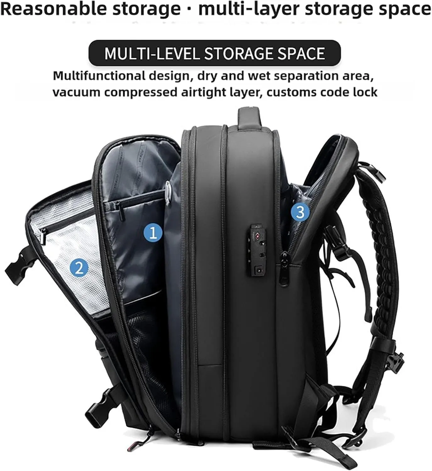 Spacevac Pro Backpack, Space Vac Bags, Spacevac Travel Vacuum Backpacks, 60l Expandable Backpack with Vacuum Compression, Water Resistant, Anti Theft (Prestige-Blue)