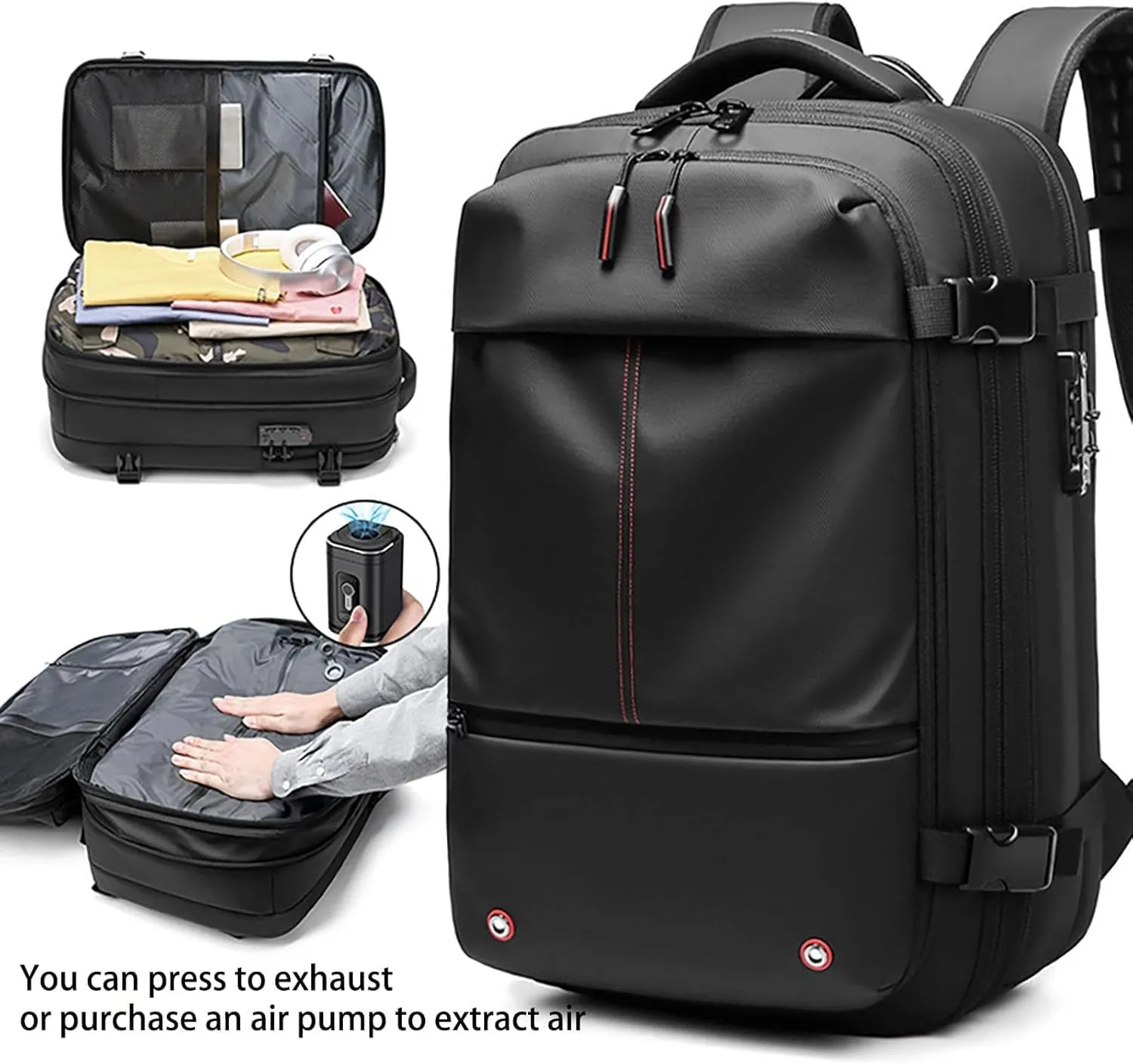 Spacevac Pro Backpack, Space Vac Bags, Spacevac Travel Vacuum Backpacks, 60l Expandable Backpack with Vacuum Compression, Water Resistant, Anti Theft (Prestige-Blue)