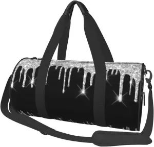 Spark Drips Glitter Effect Black Silver Gray Sports Gym Duffel Bag For Men Women Weekender Travel Workout Training Handbag