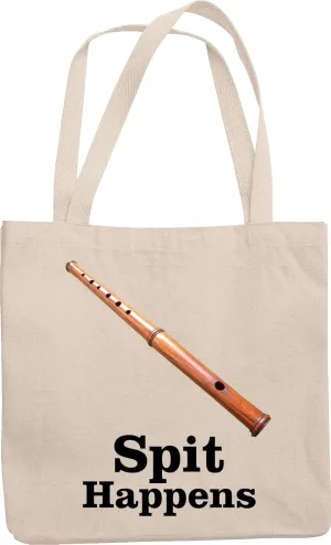 Spit Happens Wooden Flute Hilarious Reusable Tote Bag For A Flutist, Flute Player, Instrumentalist, Musician, Music Producer, And Choir Conductor