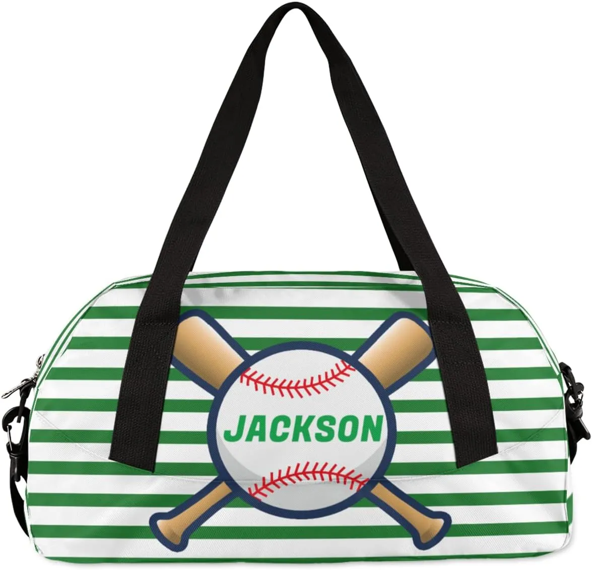 Sport Baseball Custom Name Kids Overnight Duffel Bags Boys Green Stripe Personalized Sport Gym Bag Customized Duffel Bag for Travel Weekender Practice Gymnastics