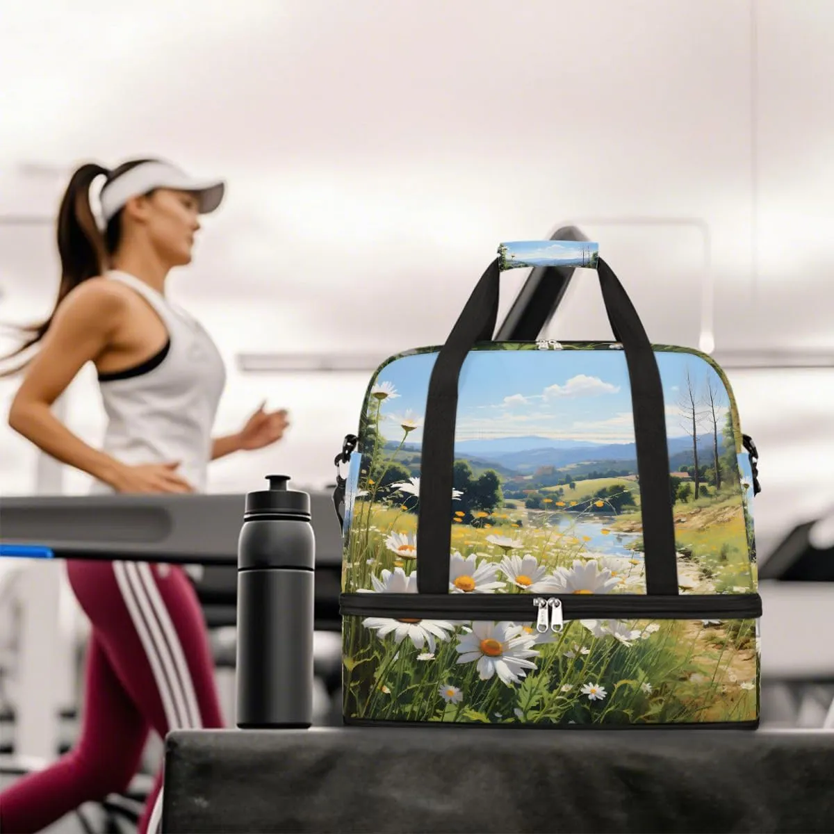 Sports Gym Bag Flower Daisy Pastoral Large Travel Duffel Bag With Shoe Compartment Foldable Waterproof Carry-On Weekend Travel Bags for Camping Overnight Yoga Hospital Travel Bags