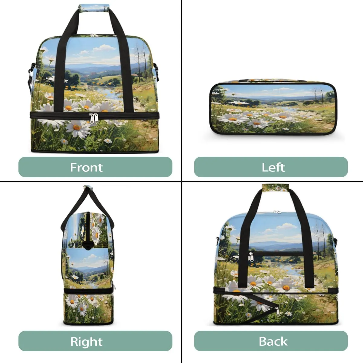 Sports Gym Bag Flower Daisy Pastoral Large Travel Duffel Bag With Shoe Compartment Foldable Waterproof Carry-On Weekend Travel Bags for Camping Overnight Yoga Hospital Travel Bags