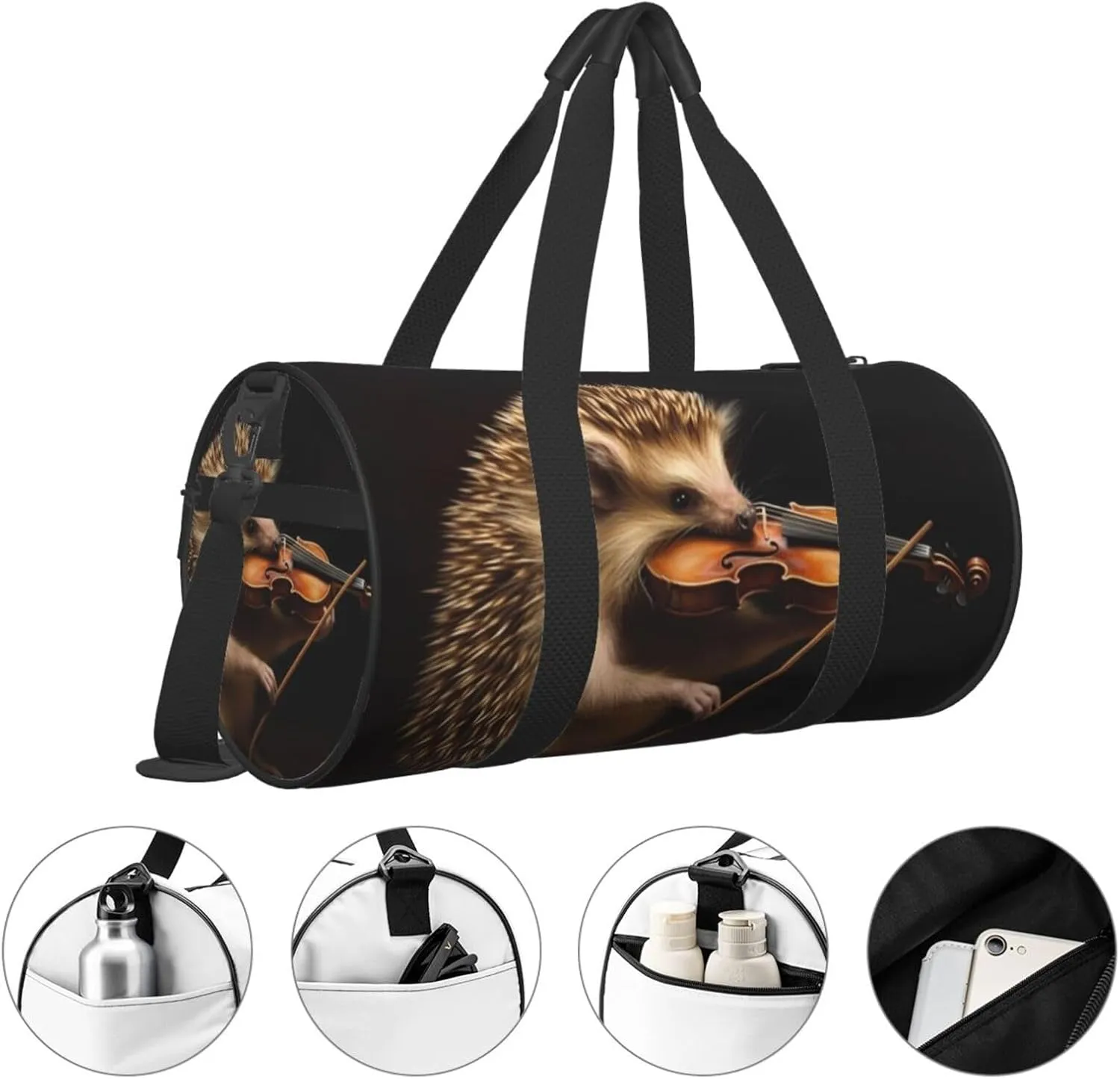 Sports Gym Bag for Women Men Travel Duffel Bag Tote Weekender Bag Carry on Overnight Bag for Travel Swimming Fitness Workout Sports Animal Hedgehog Music Violin Duffle Bag