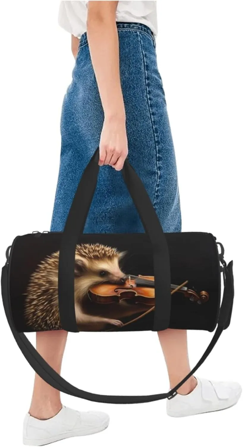 Sports Gym Bag for Women Men Travel Duffel Bag Tote Weekender Bag Carry on Overnight Bag for Travel Swimming Fitness Workout Sports Animal Hedgehog Music Violin Duffle Bag