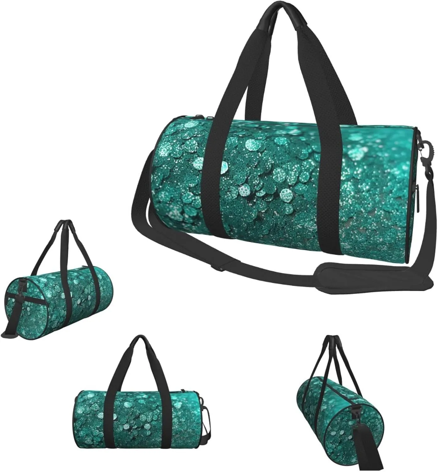Sports Gym Bag for Women Men Travel Duffel Bag Tote Weekender Bag Carry on Overnight Bag for Travel Swimming Fitness Workout Sports Turquoise Glitter Duffle Bag