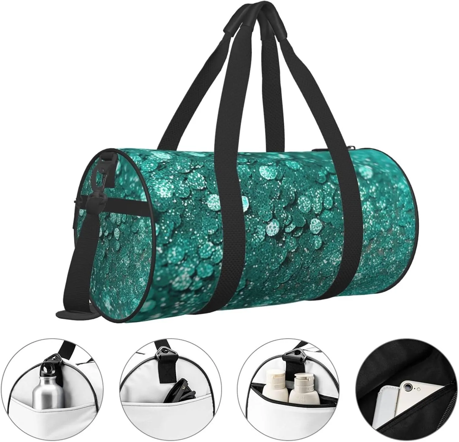 Sports Gym Bag for Women Men Travel Duffel Bag Tote Weekender Bag Carry on Overnight Bag for Travel Swimming Fitness Workout Sports Turquoise Glitter Duffle Bag