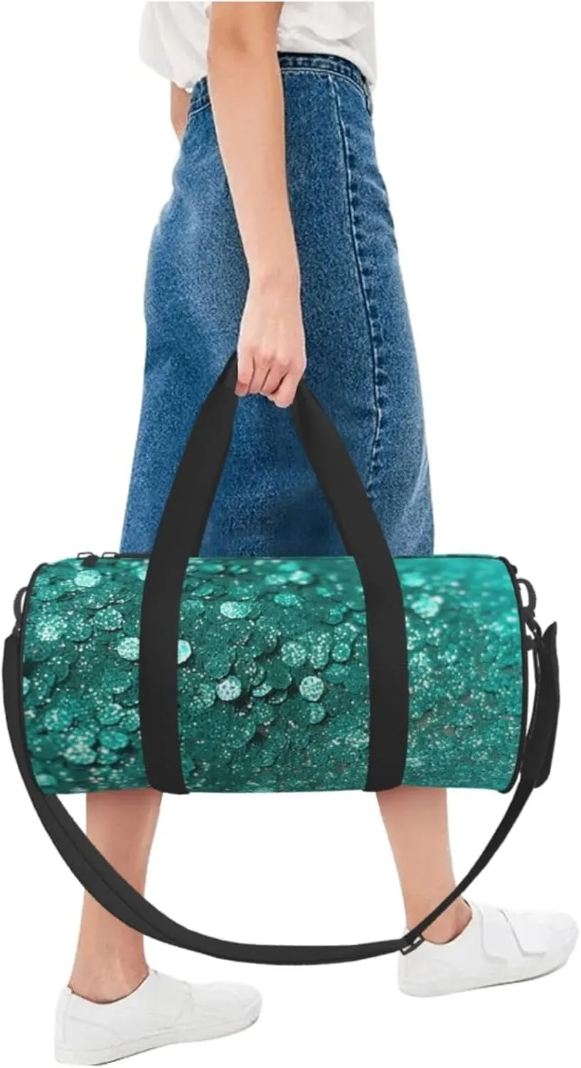 Sports Gym Bag for Women Men Travel Duffel Bag Tote Weekender Bag Carry on Overnight Bag for Travel Swimming Fitness Workout Sports Turquoise Glitter Duffle Bag
