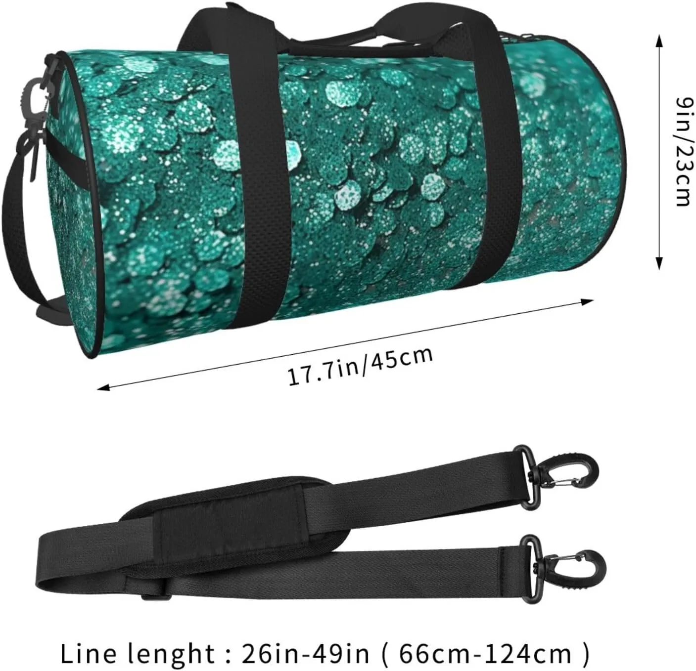 Sports Gym Bag for Women Men Travel Duffel Bag Tote Weekender Bag Carry on Overnight Bag for Travel Swimming Fitness Workout Sports Turquoise Glitter Duffle Bag