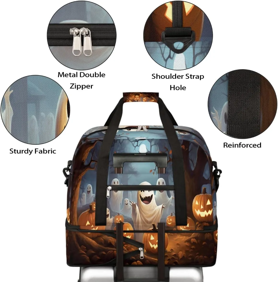 Sports Gym Bag Halloween Ghost Forest Large Travel Duffel Bag With Shoe Compartment Foldable Waterproof Carry-On Weekend Travel Bags for Camping Overnight Yoga Hospital Travel Bags