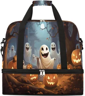 Sports Gym Bag Halloween Ghost Forest Large Travel Duffel Bag With Shoe Compartment Foldable Waterproof Carry-On Weekend Travel Bags for Camping Overnight Yoga Hospital Travel Bags