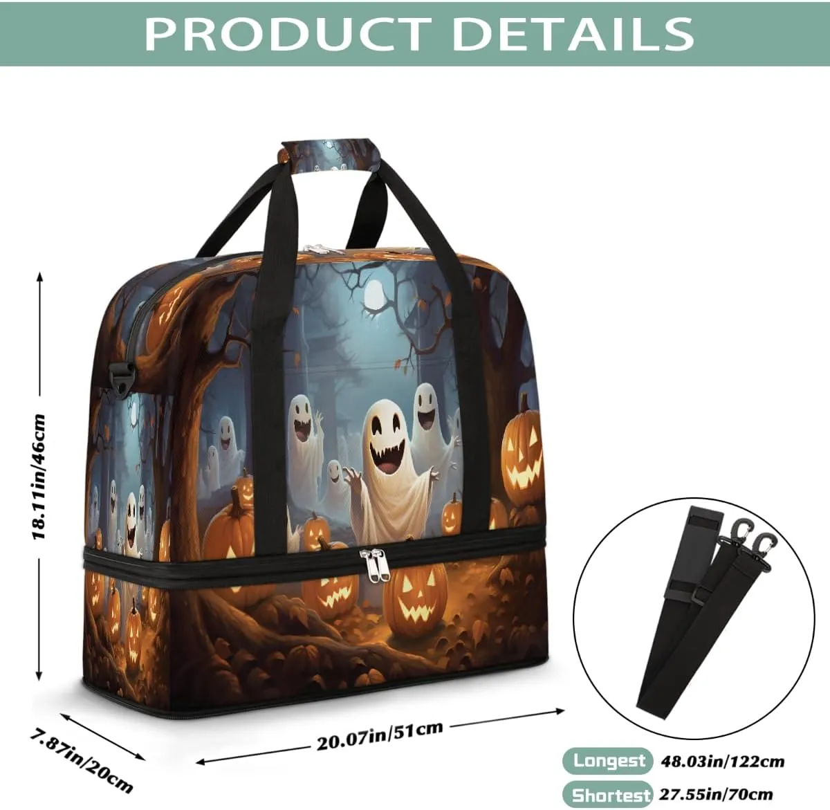 Sports Gym Bag Halloween Ghost Forest Large Travel Duffel Bag With Shoe Compartment Foldable Waterproof Carry-On Weekend Travel Bags for Camping Overnight Yoga Hospital Travel Bags