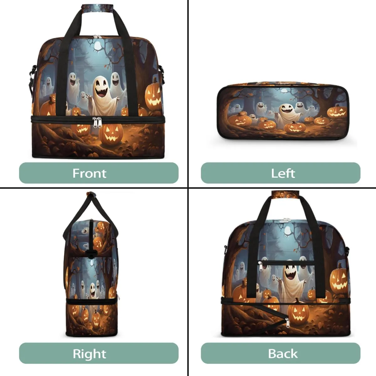 Sports Gym Bag Halloween Ghost Forest Large Travel Duffel Bag With Shoe Compartment Foldable Waterproof Carry-On Weekend Travel Bags for Camping Overnight Yoga Hospital Travel Bags