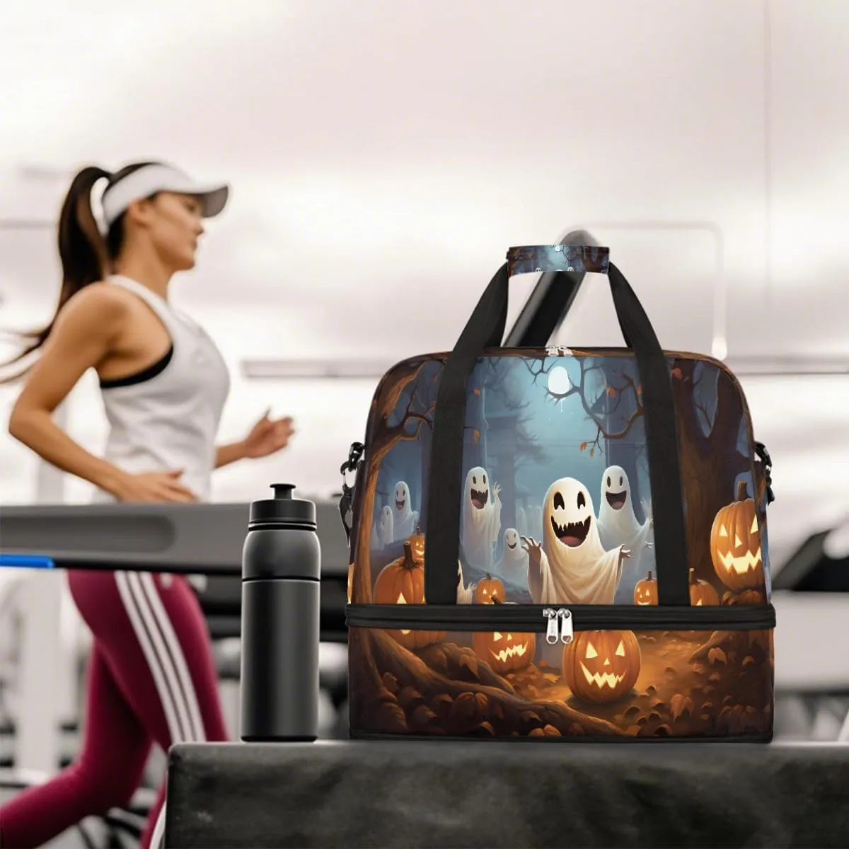 Sports Gym Bag Halloween Ghost Forest Large Travel Duffel Bag With Shoe Compartment Foldable Waterproof Carry-On Weekend Travel Bags for Camping Overnight Yoga Hospital Travel Bags
