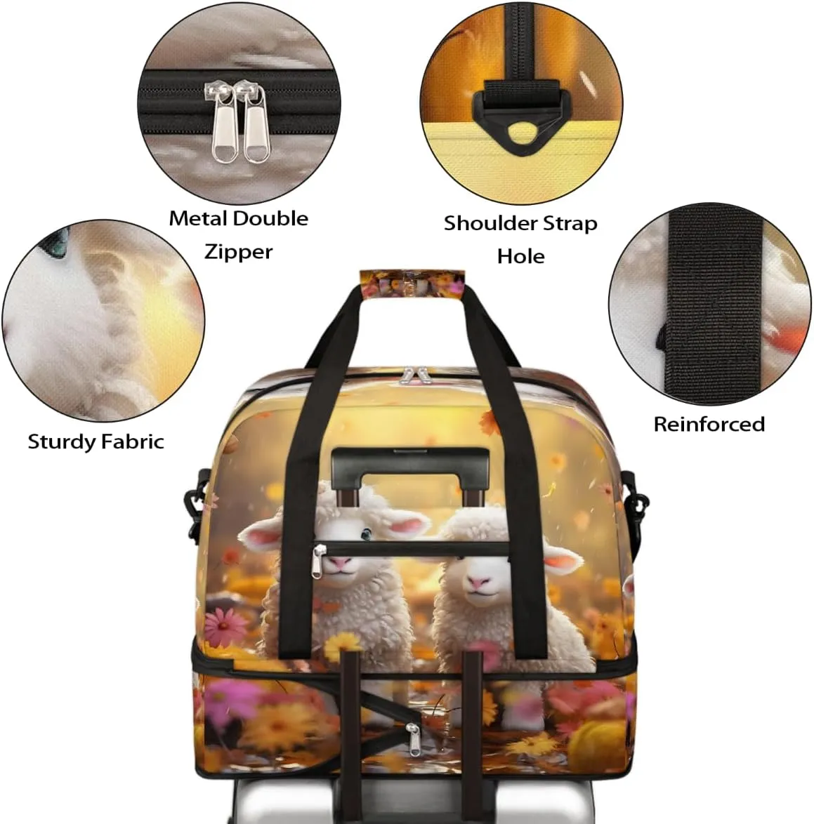 Sports Gym Bag Landscape Animal Sheep Large Travel Duffel Bag With Shoe Compartment Foldable Waterproof Carry-On Weekend Travel Bags for Camping Overnight Yoga Hospital Travel Bags