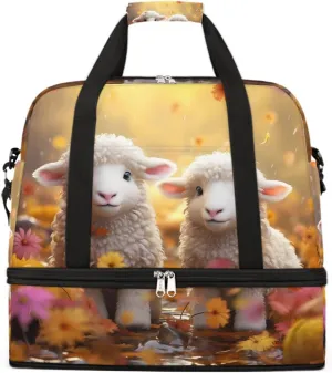 Sports Gym Bag Landscape Animal Sheep Large Travel Duffel Bag With Shoe Compartment Foldable Waterproof Carry-On Weekend Travel Bags for Camping Overnight Yoga Hospital Travel Bags