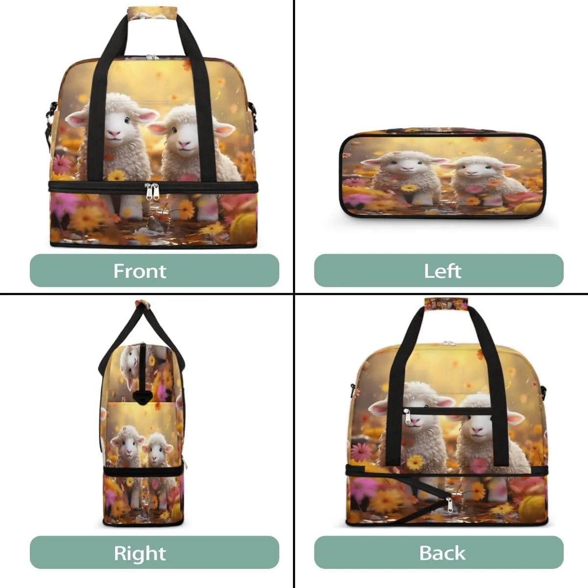 Sports Gym Bag Landscape Animal Sheep Large Travel Duffel Bag With Shoe Compartment Foldable Waterproof Carry-On Weekend Travel Bags for Camping Overnight Yoga Hospital Travel Bags