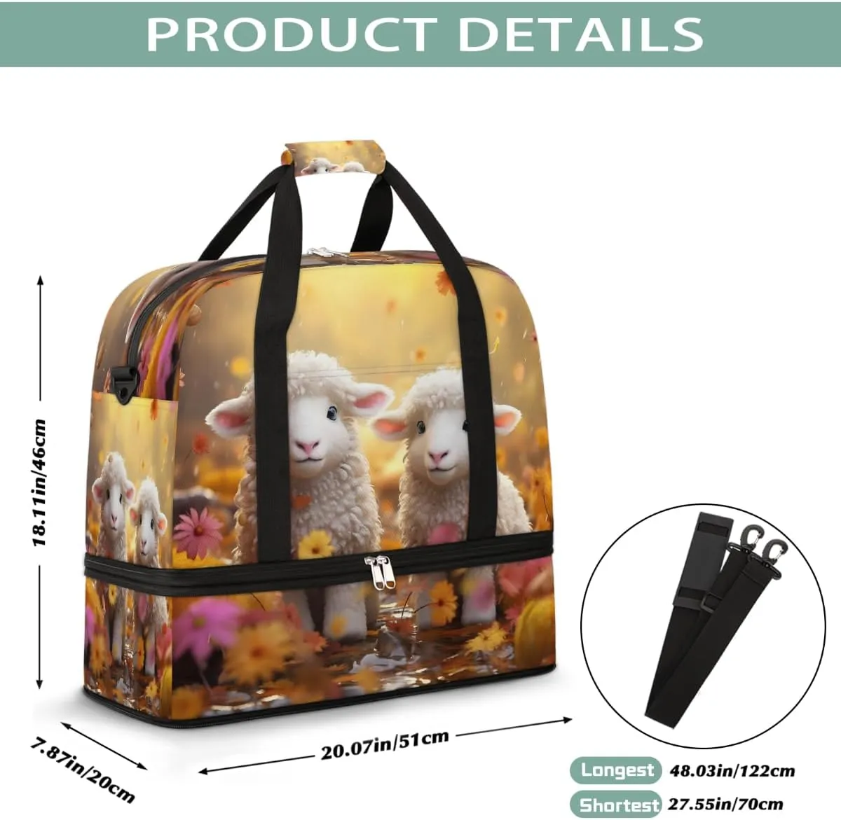 Sports Gym Bag Landscape Animal Sheep Large Travel Duffel Bag With Shoe Compartment Foldable Waterproof Carry-On Weekend Travel Bags for Camping Overnight Yoga Hospital Travel Bags