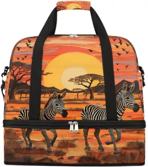 Sports Gym Bag Landscape Kenya Zebra Large Travel Duffel Bag With Shoe Compartment Foldable Waterproof Carry-On Weekend Travel Bags for Camping Overnight Yoga Hospital Travel Bags