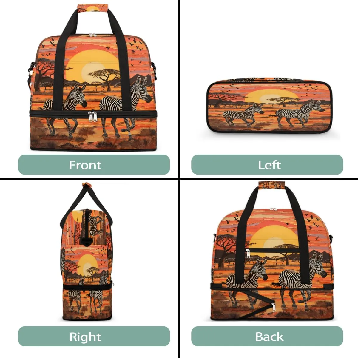 Sports Gym Bag Landscape Kenya Zebra Large Travel Duffel Bag With Shoe Compartment Foldable Waterproof Carry-On Weekend Travel Bags for Camping Overnight Yoga Hospital Travel Bags