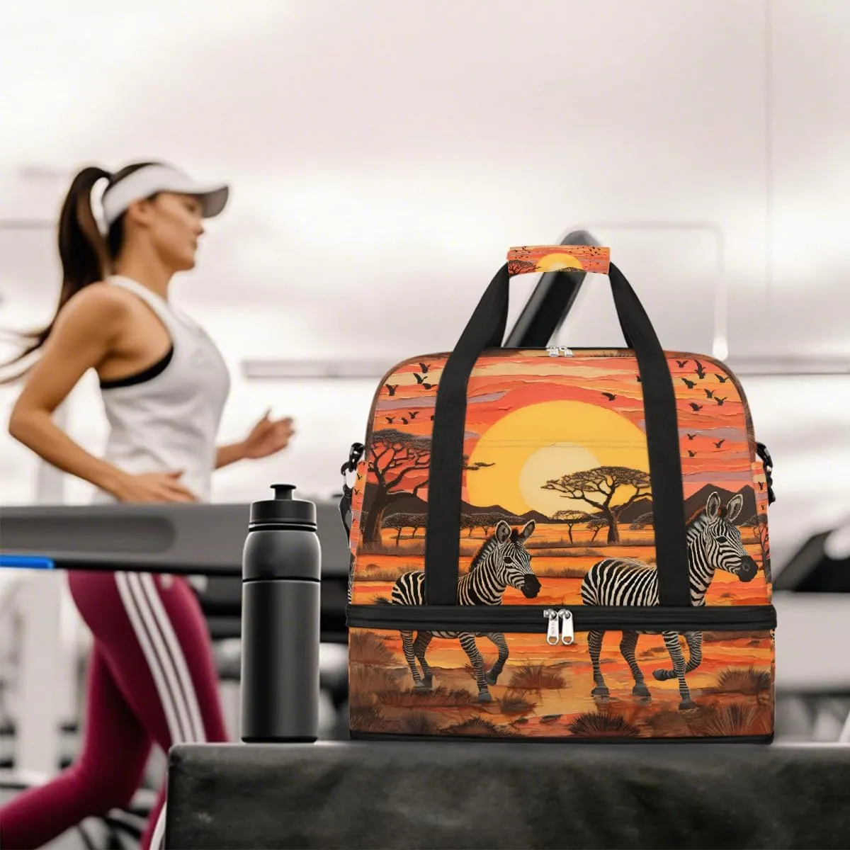 Sports Gym Bag Landscape Kenya Zebra Large Travel Duffel Bag With Shoe Compartment Foldable Waterproof Carry-On Weekend Travel Bags for Camping Overnight Yoga Hospital Travel Bags