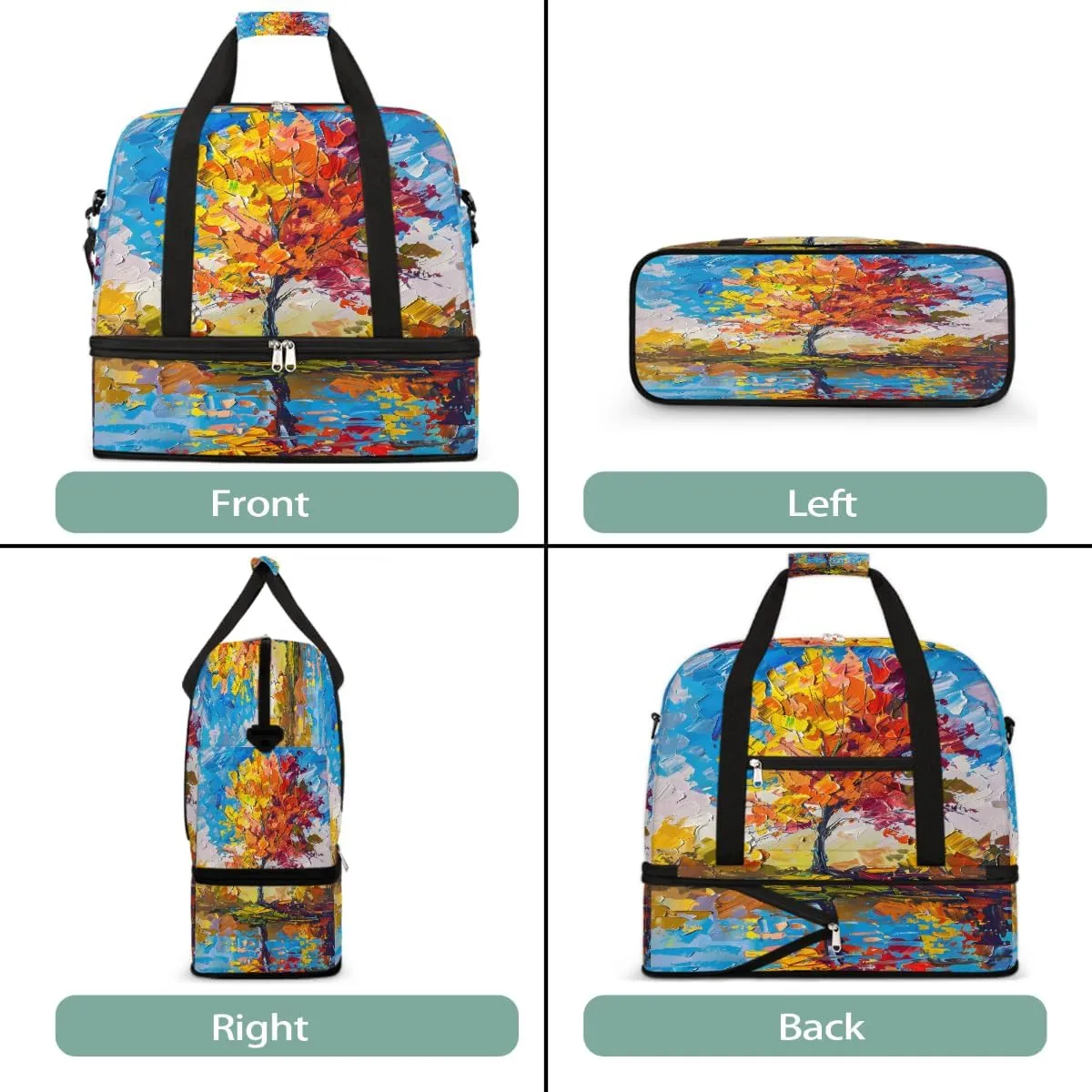 Sports Gym Bag Oil Painting Tree Landscape Large Travel Duffel Bag With Shoe Compartment Foldable Waterproof Carry-On Weekend Travel Bags for Camping Overnight Yoga Hospital Travel Bags