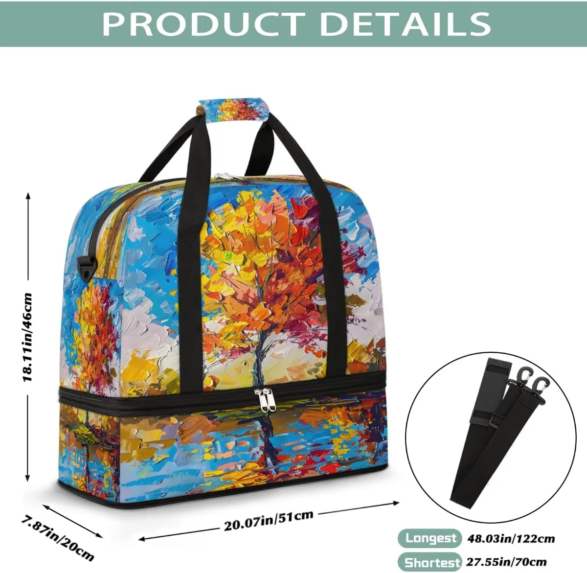 Sports Gym Bag Oil Painting Tree Landscape Large Travel Duffel Bag With Shoe Compartment Foldable Waterproof Carry-On Weekend Travel Bags for Camping Overnight Yoga Hospital Travel Bags