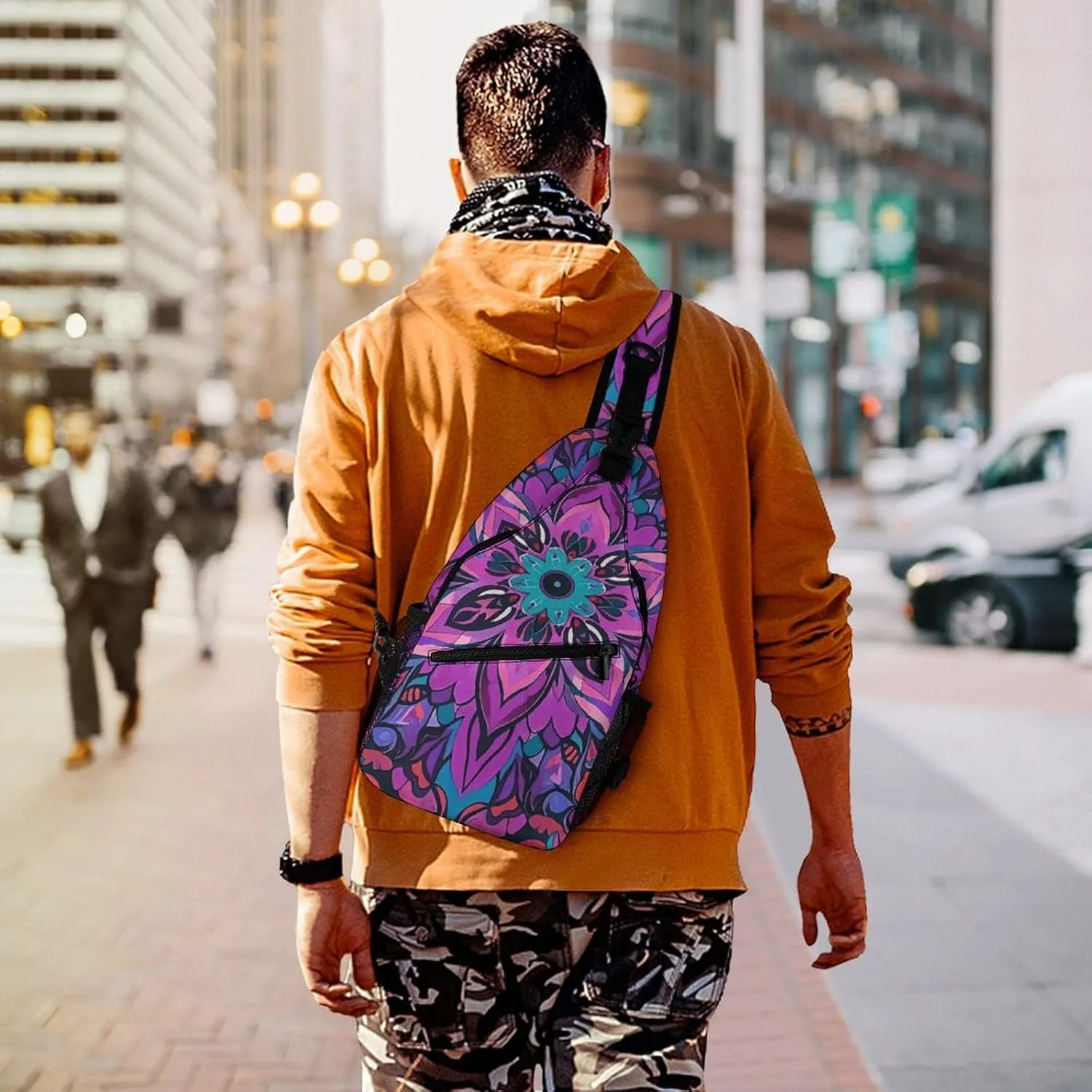 Spring Floral Patterns Sling Bag Lightweight Crossbody Chest Pack Travel Shoulder Bag with Adjustable Strap