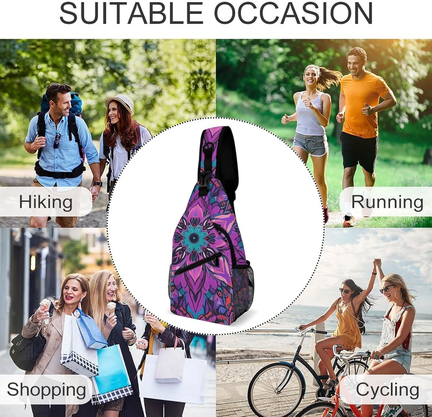 Spring Floral Patterns Sling Bag Lightweight Crossbody Chest Pack Travel Shoulder Bag with Adjustable Strap