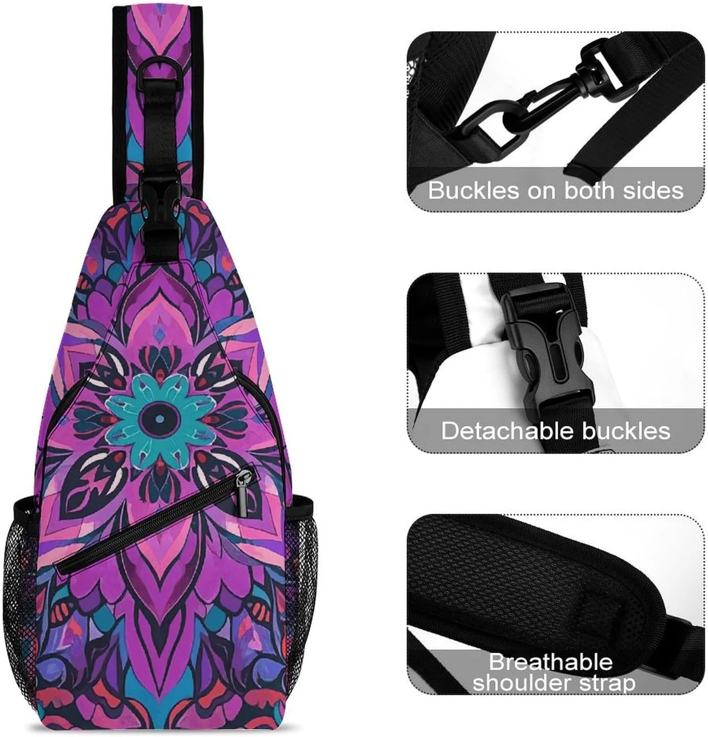 Spring Floral Patterns Sling Bag Lightweight Crossbody Chest Pack Travel Shoulder Bag with Adjustable Strap