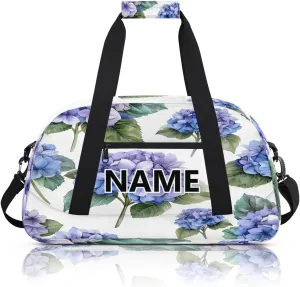 Spring Hydrangea Mini Gym Bag 18 inch for Women Men Waterproof Custom Watercolor Flower Travel Duffel Bag Carry On Overnight Tote Nurse Bag for Work Fitness Hiking
