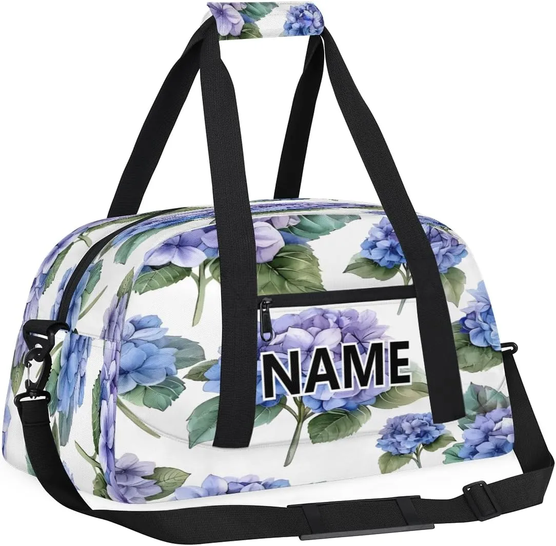 Spring Hydrangea Mini Gym Bag 18 inch for Women Men Waterproof Custom Watercolor Flower Travel Duffel Bag Carry On Overnight Tote Nurse Bag for Work Fitness Hiking
