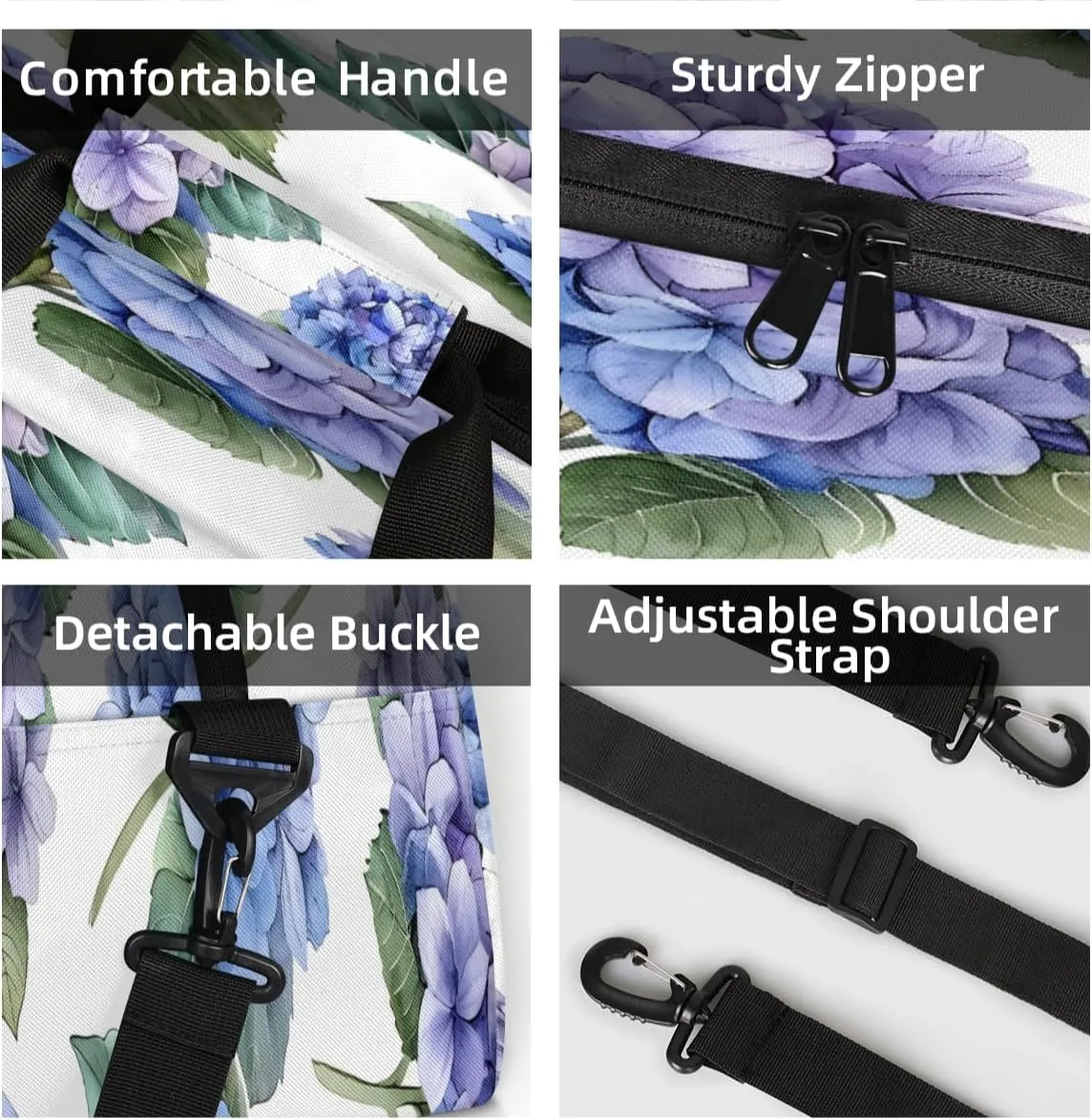 Spring Hydrangea Mini Gym Bag 18 inch for Women Men Waterproof Custom Watercolor Flower Travel Duffel Bag Carry On Overnight Tote Nurse Bag for Work Fitness Hiking
