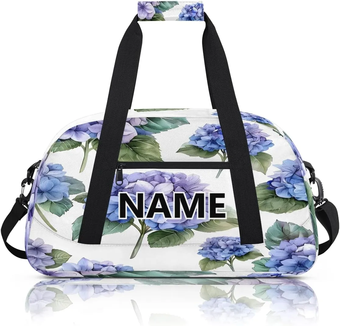 Spring Hydrangea Mini Gym Bag 18 inch for Women Men Waterproof Custom Watercolor Flower Travel Duffel Bag Carry On Overnight Tote Nurse Bag for Work Fitness Hiking