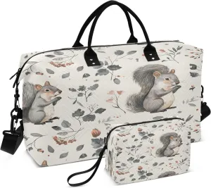 Squirrel on Flower Travel Duffel Bags with Toiletry Bag for Travel Gym Yoga Weekender Bag