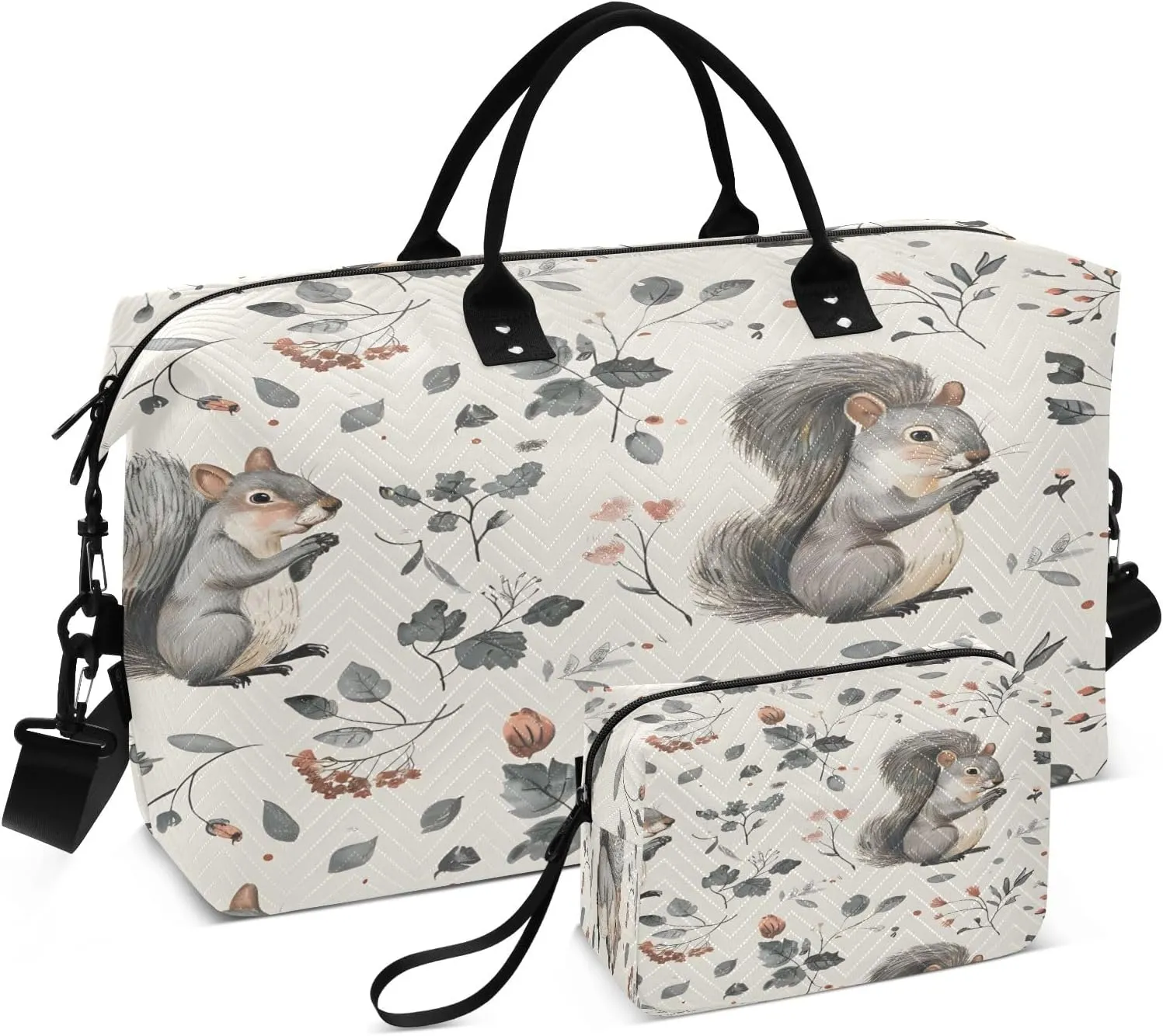 Squirrel on Flower Travel Duffel Bags with Toiletry Bag for Travel Gym Yoga Weekender Bag