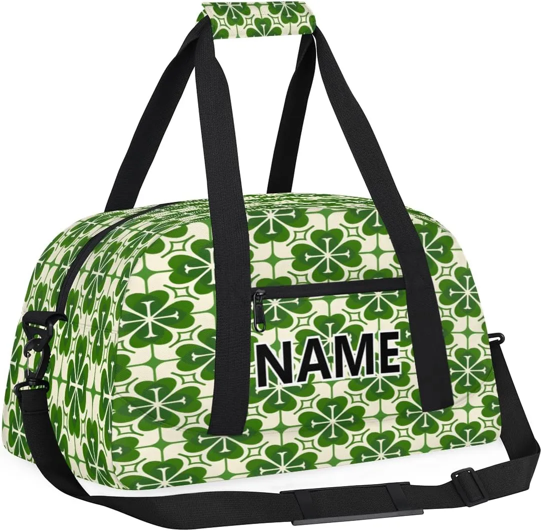St. Patrick’s Day Custom Small Gym Bag 18 inch for Women Men Personalized Green Lucky Shamrock Carry On Overnight Weekender Bag for Travel Work Dance Sport