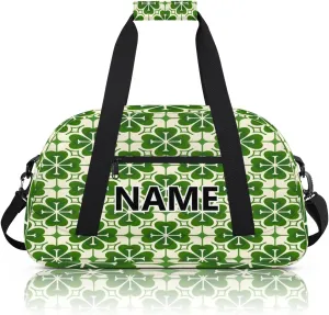 St. Patrick’s Day Custom Small Gym Bag 18 inch for Women Men Personalized Green Lucky Shamrock Carry On Overnight Weekender Bag for Travel Work Dance Sport
