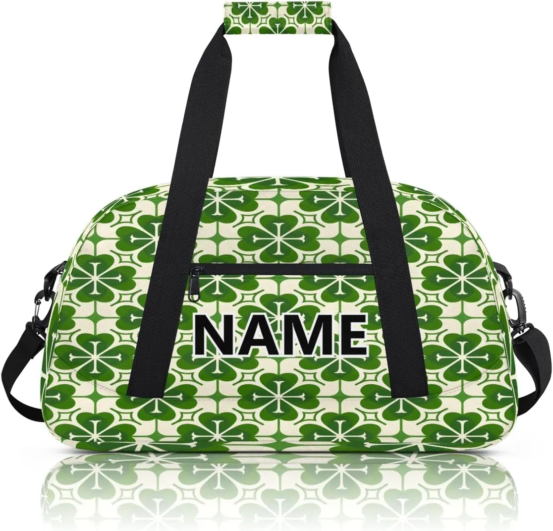 St. Patrick’s Day Custom Small Gym Bag 18 inch for Women Men Personalized Green Lucky Shamrock Carry On Overnight Weekender Bag for Travel Work Dance Sport