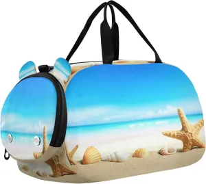 Starfish Seashells Kids Overnight Sports Duffel Bags with Shoe Compartment & Wet Pocket Travel Sport Gym Bag for Girls Boys