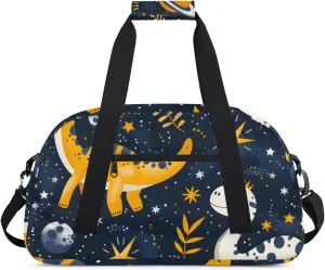 Starry Night Dinosaur Boys Girls Gym Bag Dance Perform Training Duffel Bags Weekender Carry-On Tote Luggage Bag Ideal for School Practice or Overnight Trips Black