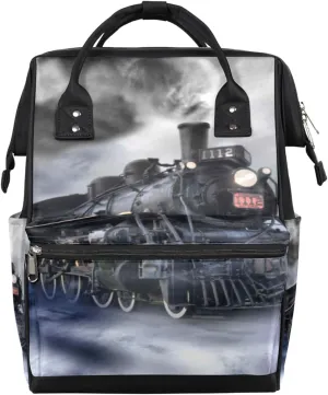 Steam Train Diaper Bag Tote Large Capacity Waterproof with Adjustable Shoulder Strap and Pram Straps Mommy Bag for Hospital Beach Weekender Travel