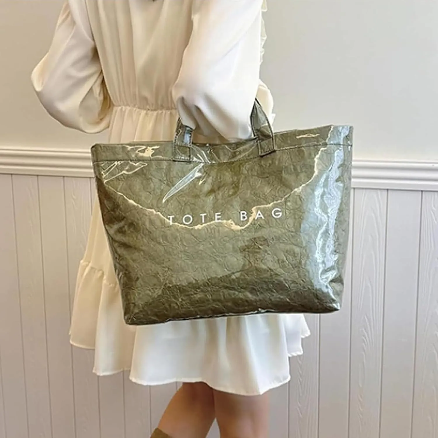 Stellaya Womens Letters Print Tote Bag, New Women's PVC Kraft Paper Tote Bag