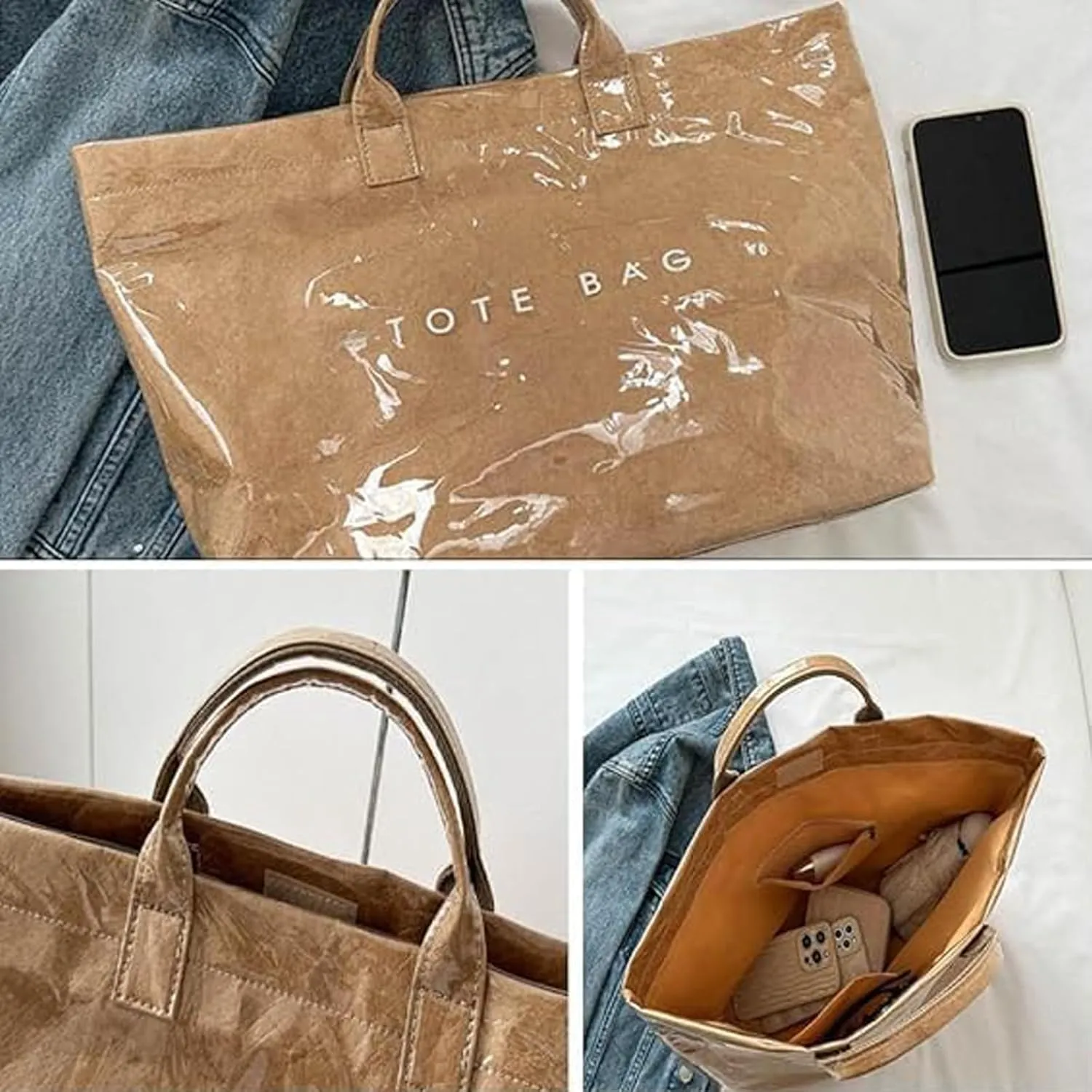 Stellaya Womens Letters Print Tote Bag, New Women's PVC Kraft Paper Tote Bag